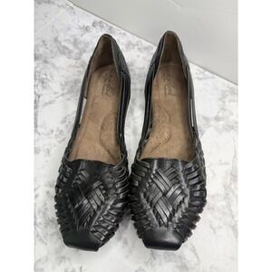 Natural Soul Grandeur Black Leather Woven Huarache Flats Womens 8.5 M Comfort